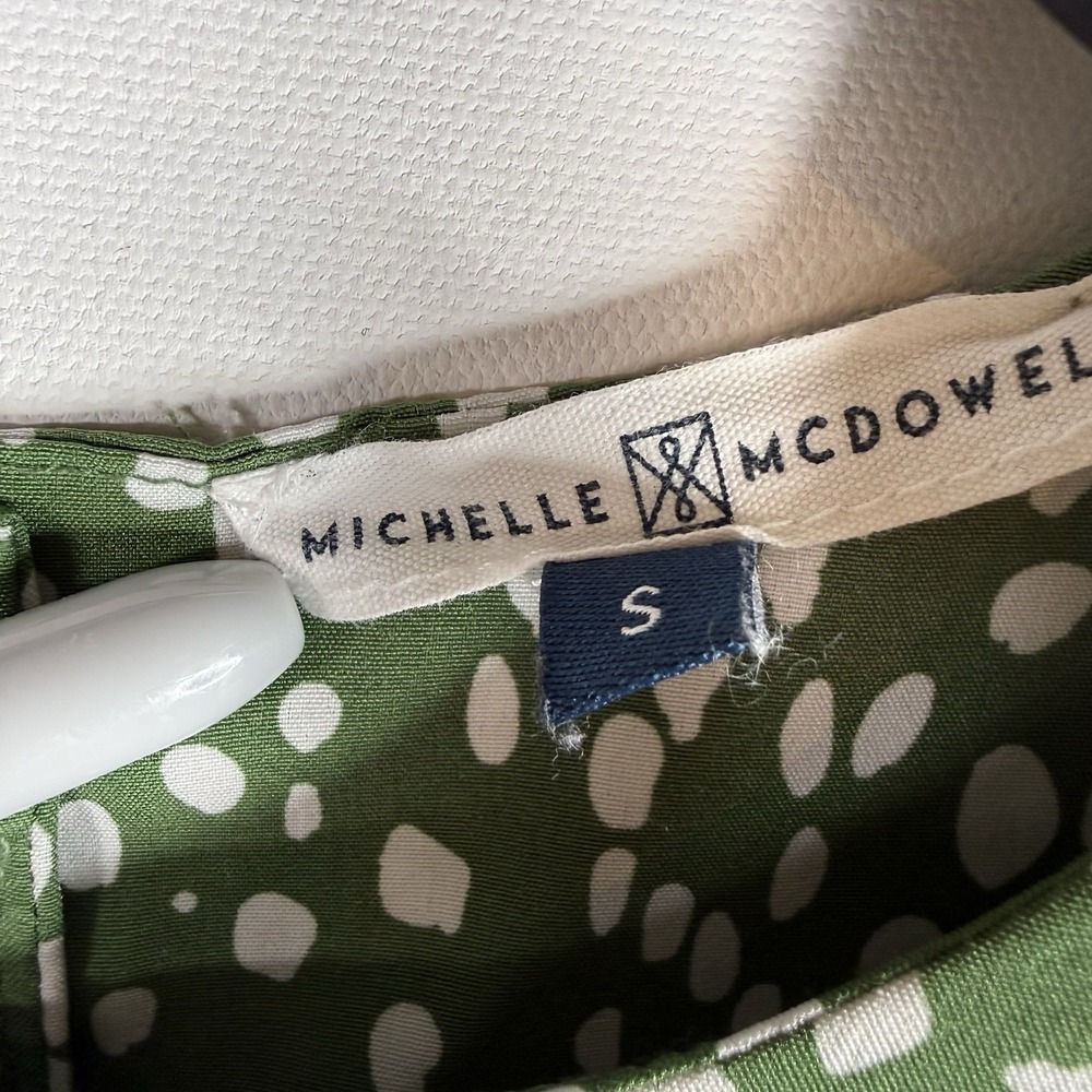 Michelle McDowell Green And White Top Long Sleeve Ruffle Top Small Button Back - Picture 4 of 9